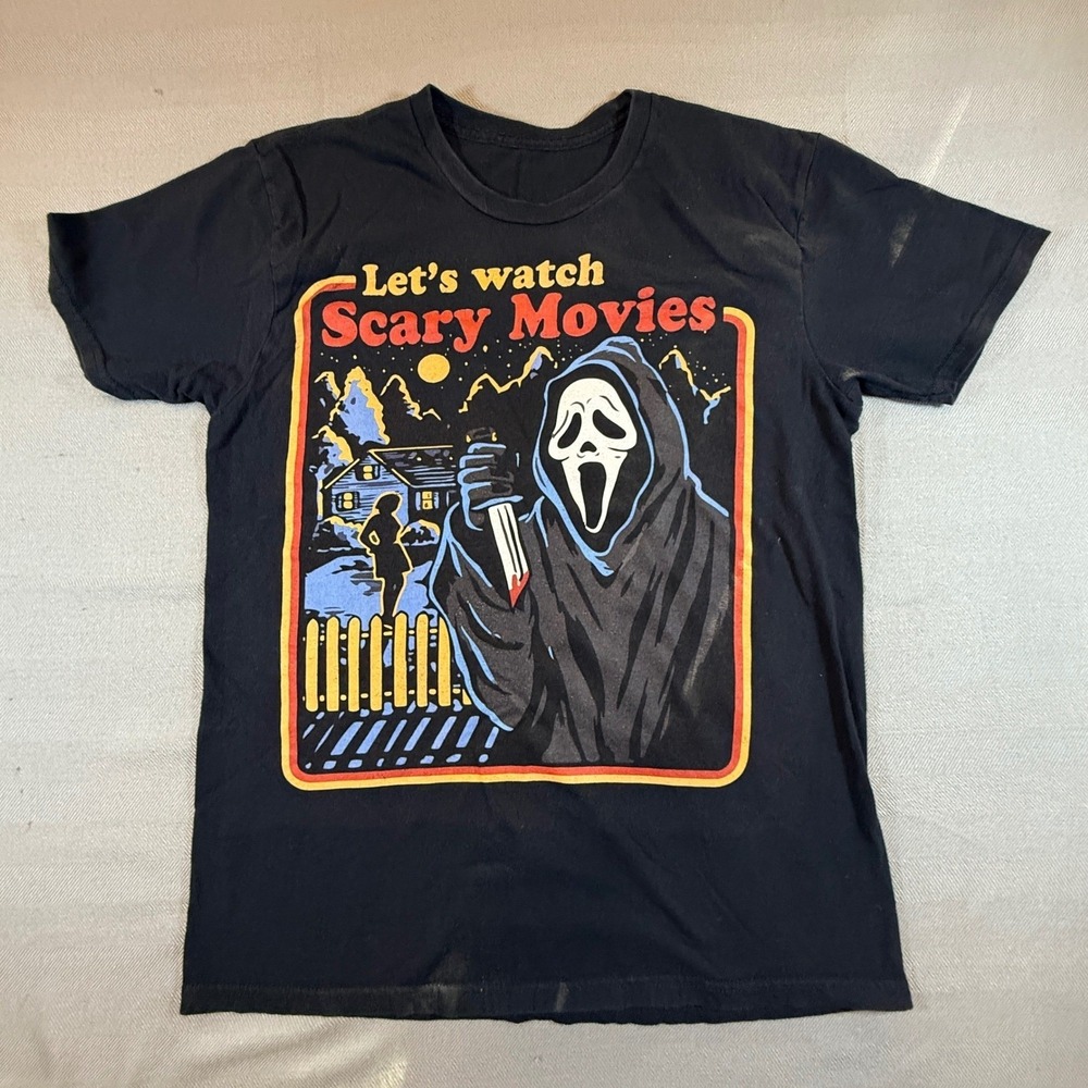 Scream Ghostface Lets Watch Scary Movies Graphic T-Shirt Black Mens Medium 1998